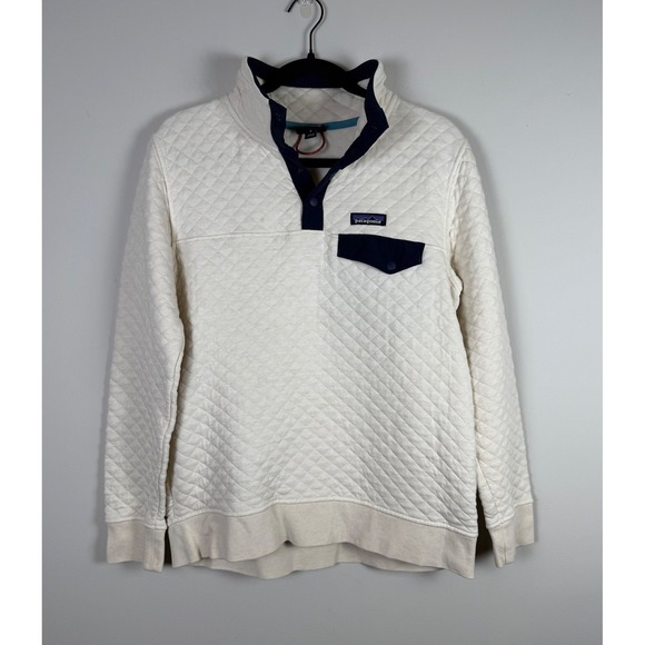 Patagonia Tops - Patagonia Womens Quilted‎ Snap Neck Organic Cotton Pullover Sweatshirt Cream S